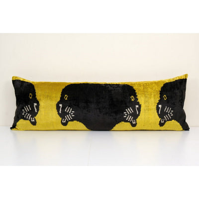 16" x 46" Panther Ikat Velvet Pillow, Silk Lumbar Cushion Cover