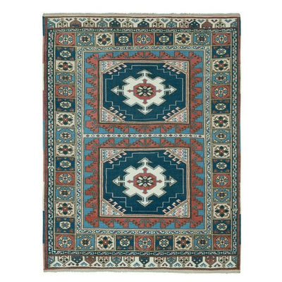 Vintage Ethnic Turkish Handmade Blue Color Rug - Designer Carpet 4'3" X 5'5"