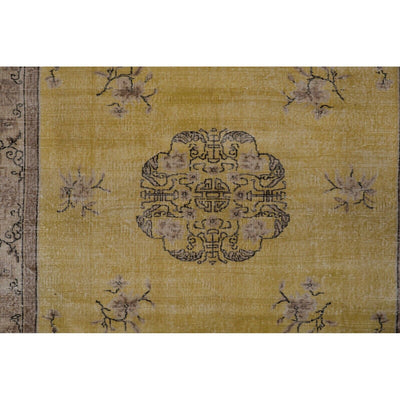 Vintage Handmade Yellow Color Oriental Oushak Khotan Rug 6.3 x 8.8 ft.