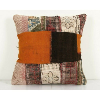 Unique Wool Patchwork Kilim Pillow, Tribal Couch Pillow