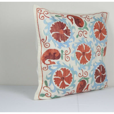 Vintage Ethnic Suzani Lumbar Pillow, Tribal Turkish Cushion 15" x 17"