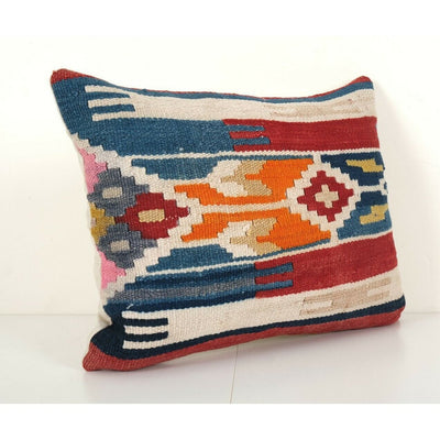 Blue Turkish Kilim Lumbar Pillow Case - Interior Designer Cushion