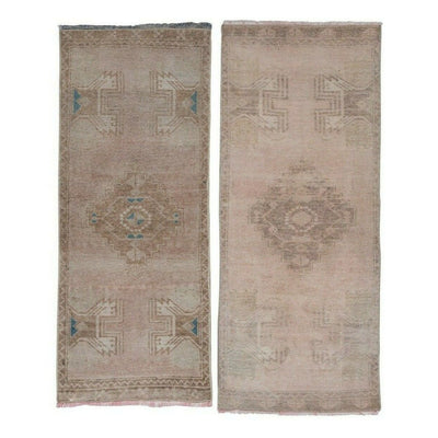 Set of Two Yastik Rug Distressed Low Pile Petite Rug Faded Runner 1'7" X 3'10"