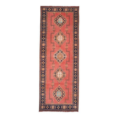 Rustic Style Vintage Turkish Oushak Wide Runner with Geometric and Floral Design