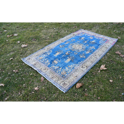 1970s Vintage Medium Size Blue Color Turkish Oushak Rug - 4'1'' X 7'4''