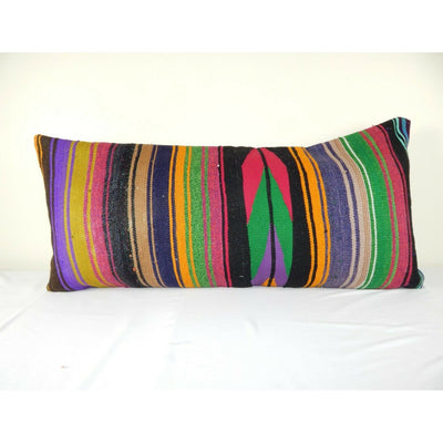 Vintage Striped Bedding Lumbar Kilim Pillow, Bohemian Kilim Pillow 20"x40"