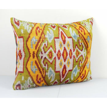 16" x 20" Ikat Velvet Lumbar Pillow Cover, Handmade Silk Ikat Velvet Pillow