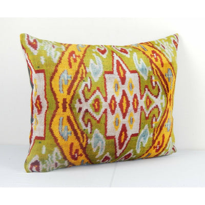 16" x 20" Ikat Velvet Lumbar Pillow Cover, Handmade Silk Ikat Velvet Pillow