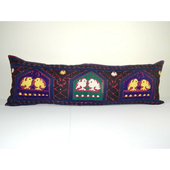 Animal Motif Suzani Pillow, Bedding Ethnic Cushion Cover, Vintage 16" x 45"