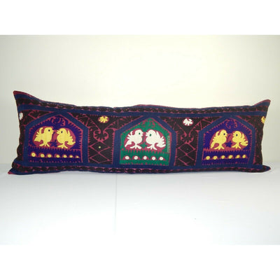 Animal Motif Suzani Pillow, Bedding Ethnic Cushion Cover, Vintage 16" x 45"