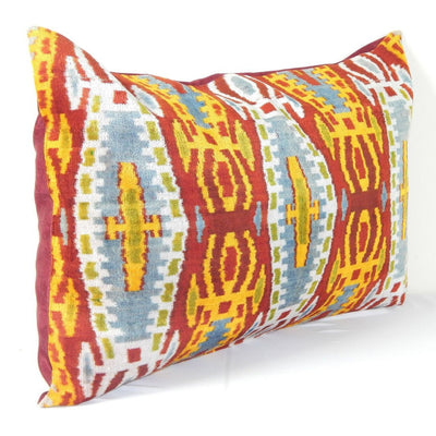16" x 24" Ikat Velvet Pillow Cover, Silk Lumbar Cushion Cover, Throw Pillows