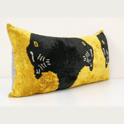 Panther Ikat Velvet Bedding Pillow Cover, Silk Lumbar Cushion Cover