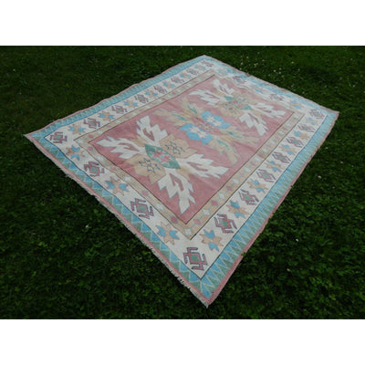 Vintage Turkish Oushak Rug With Soft Color Hand Knotted Rug - Kitchen Carpet