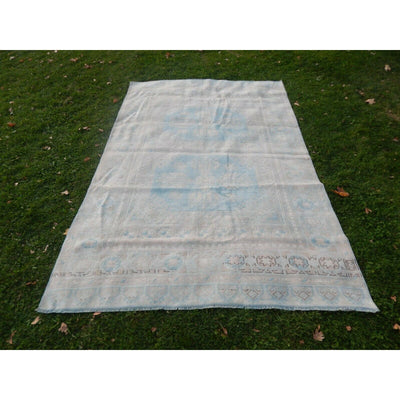 Vintage 1960s Anatolian Geometric Distressed Kars Wool Oushak Rug