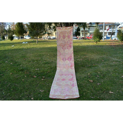 Handknotted Faded Turkish Oushak Runner - Stair Carpet 2.6 X 13.5 Ft