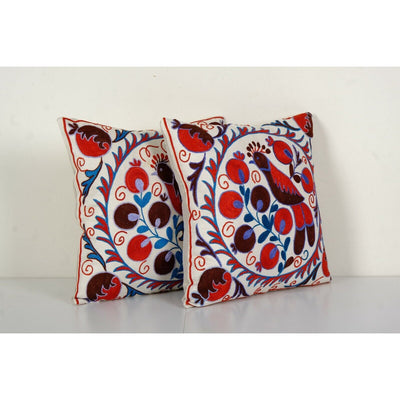 Handmade Square Animal Suzani Pillow Cover - A Pair