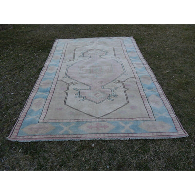 1970s Vintage Turquoise Turkish Oushak Rug - 5'8'' X 8'