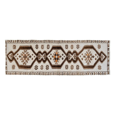 Vintage Turkish Geometric Hand-Knotted Herki Runner Rug 3'10" X 12'1"