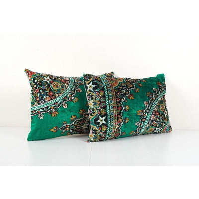 Pair Green Velvet Cushion Cover, Set of Two Designer Lumbar Pillow Case