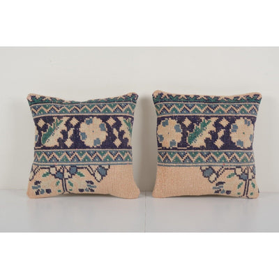 Set of Two Muted Ecru Carpet Rug Pillow
