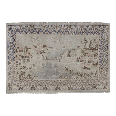 Mid 20th century Art Deco Pictorial Turkish Oushak Rug 3'7'' x 5'3''