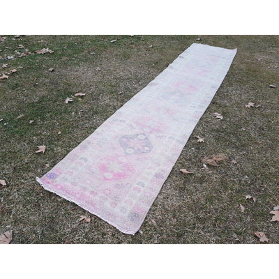 Vintage Neutral Runner Rug Kurdish Handwoven Wool Herki Carpet 2'8'' x 13'1''