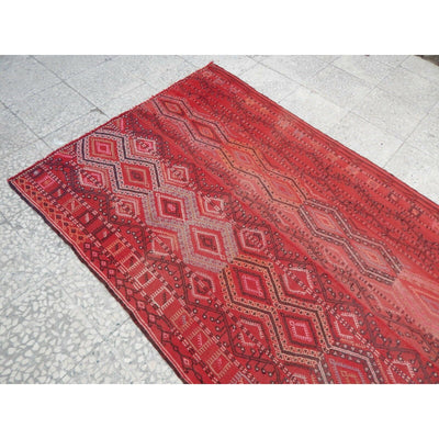 Vintage Hand Embroidered Unique Wide Konya Jajim Kilim Rug Runner 3.8 x 11.6 ft