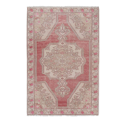 1950s Vintage Kurdish Geometric Medallion Wool Hand-Knotted Carpet 4'7'' x 7'