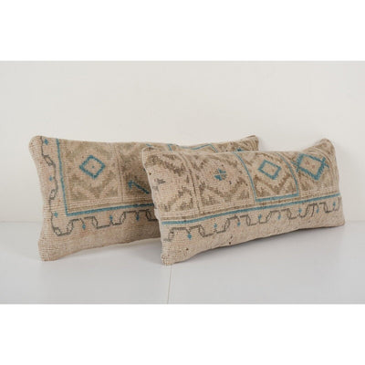 Handwoven Oushak Rug Pillow, Set Bohemian Carpet Lumbar Cushion