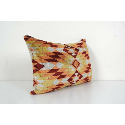 Ikat Lumbar Lumbar Pillow Cover - Yellow Silk Ikat Velvet Pillowcase 16'' x 26''