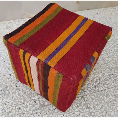 Turkish Vintage Floor Pouf Ottoman Handmade Pouf  Cover Footstool 16''x16''x16''