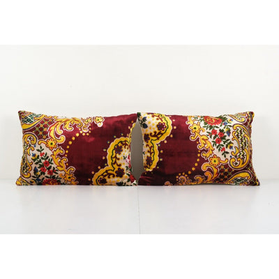 Yellow Lumbar Velvet Pillow Cover, Set Red Ethnic Lumbar Cushion Cover