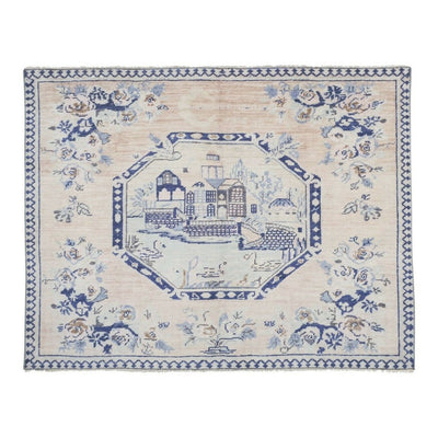 Vintage Pastel Village Pictorial Turkish Rug 4'11" X 6'5"