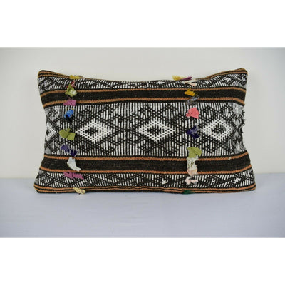 Sofa Kilim Lumbar Pillow Cover, Vintage Handwoven Large Kelim Cushion 24''x15''