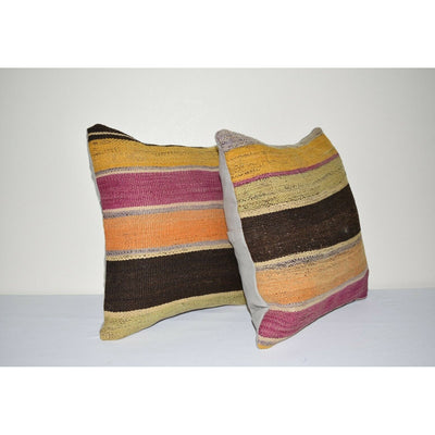 16" X 16" Set of Two Striped Turkish Kilim Pillow Cover