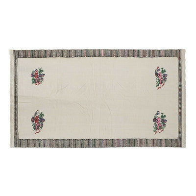 Vintage Floral Aubusson Unusual Kilim Rug - Embroided Bohemian Kilim