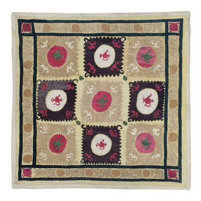 Suzani Wall Hanging Decor - Colorful Suzani Table Cloth with Vase 3'10" x 4'0"