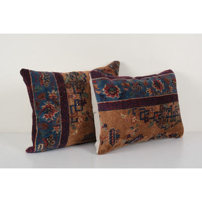 Set of Two Blue Lumbar Pillow Cover, Ethnic Vintage Handmade Lumbar Cover