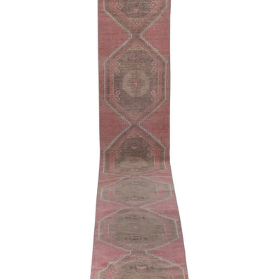 Hand-Knotted Vintage Turkish Oushak Long Stair Runner Rug in Muted Colors