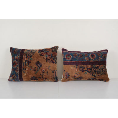 Set of Two Blue Lumbar Pillow Cover, Ethnic Vintage Handmade Lumbar Cover