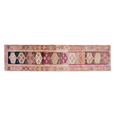 Caucasian Pattern Kurdish Rug Runner , Vintage Handwoven Pink, Fuchsia Carpet