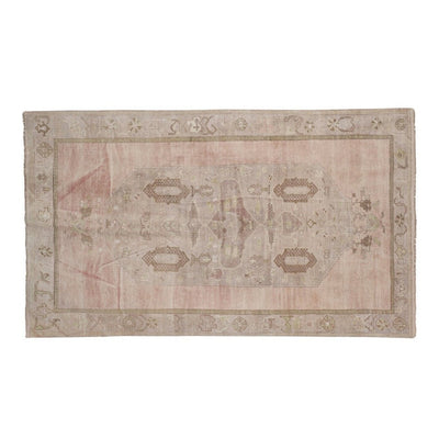 Vintage Geometric Oriental Turkish Neutral Pale Color Oushak Rug 5'7" X 9'5"