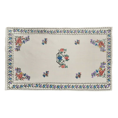 Vintage Embroided Aubusson Style Floral Turkish Kilim Rug