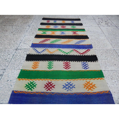 2.6x12.5 FT Vintage Woven Stripe Multi Color Aztec Design Kilim Rug Floor Runner