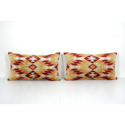 Ikat Lumbar Lumbar Pillow Cover - Set of Two Yellow Silk Ikat Velvet Pillowcase