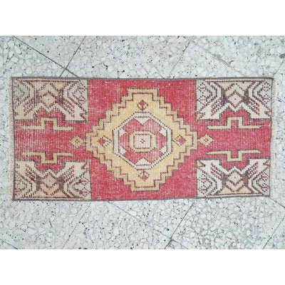 Vintage Low Pile Pastel Turkish Small Oushak Ushak Mat RUG 16'' X 34'' Carpet