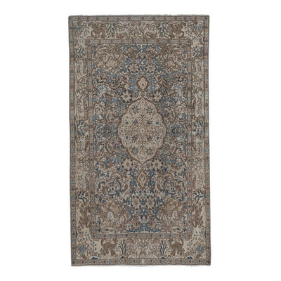 Vintage Botanical Animal Handmade Wool Rug - Abstract Pattern Rug 3'4'' x 5'11''