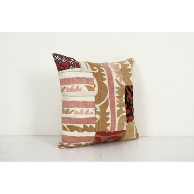Vintage Neutral Suzani Patchwork Pillow Fashioned from a Mid-20th Century Fabric