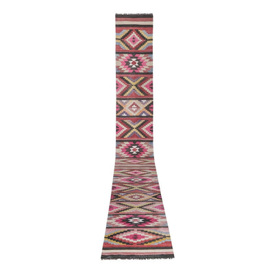 Pink CreamCottage Chic Staircase Kilim Rug Runner, Kelim Hall Runner 2'6" X 4'7"