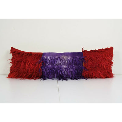 Vintage Turkish Shaggy Pillow Tulu Bedding Red Wool Pillow Cases 14'' x 41''